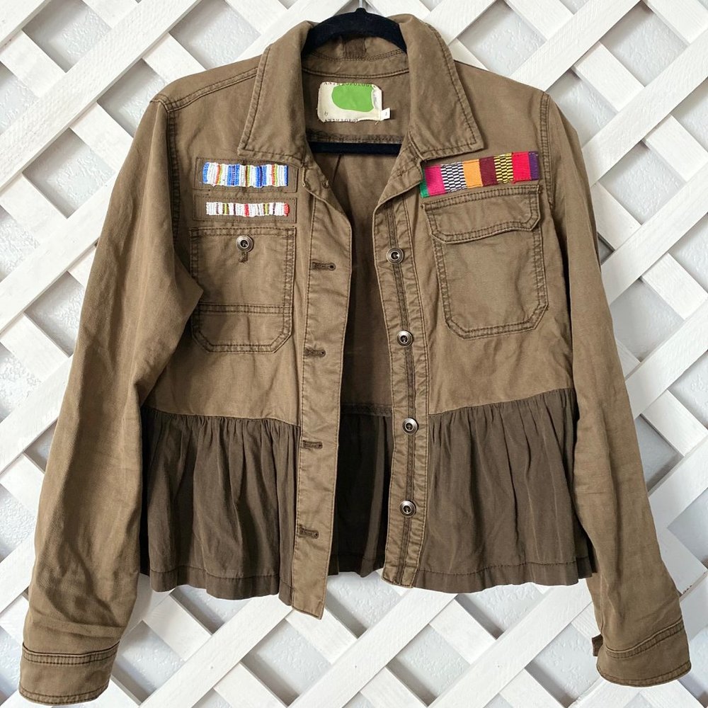 Anthropologie Womens Peplum Military Jacket Size XS Olive Green